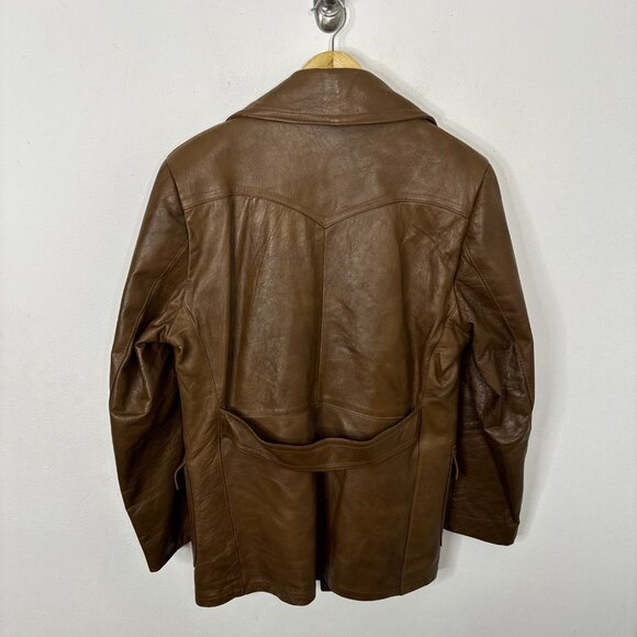 Vintage Paulo Conti Men 40 Brown 70s Leather Coat Removable Lining Hippie - Picture 4 of 8